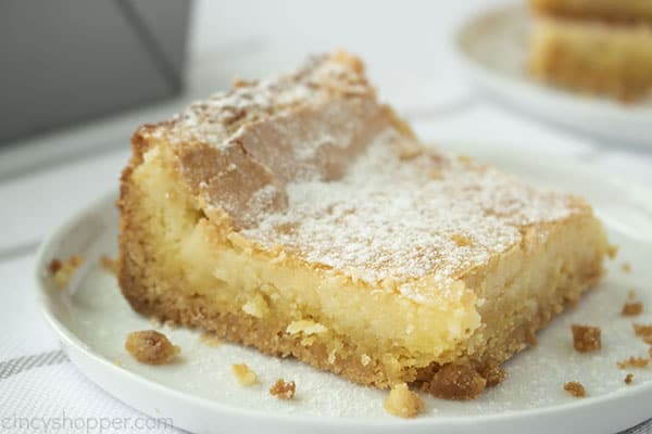 Ooey Gooey Butter Cake slice on a plate