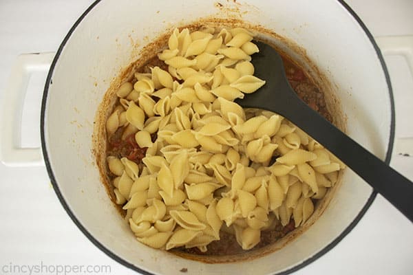 Pasta added to pot