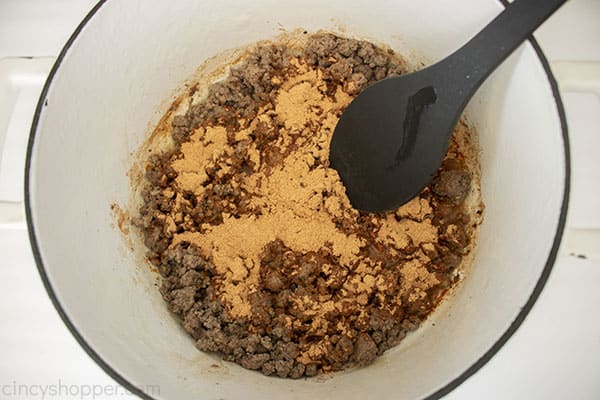 Taco seasoning and water added to meat