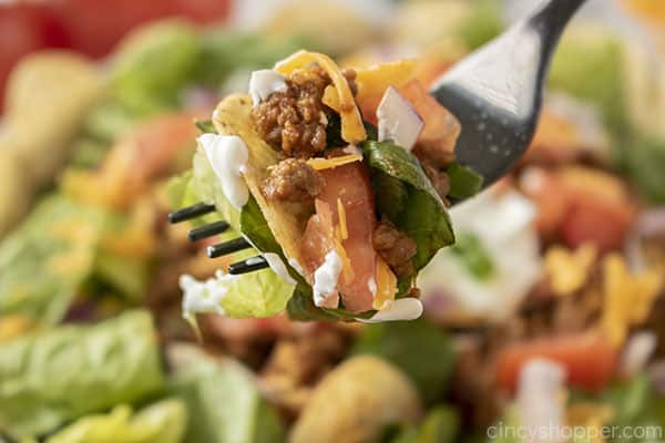 Fork with taco bowl salad ingredients