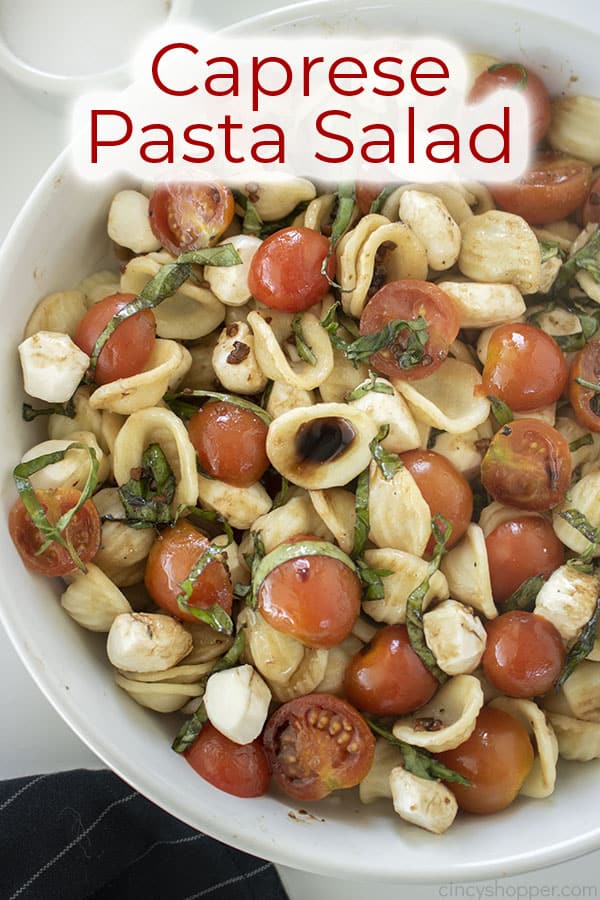 Text on image Caprese Pasta Salad