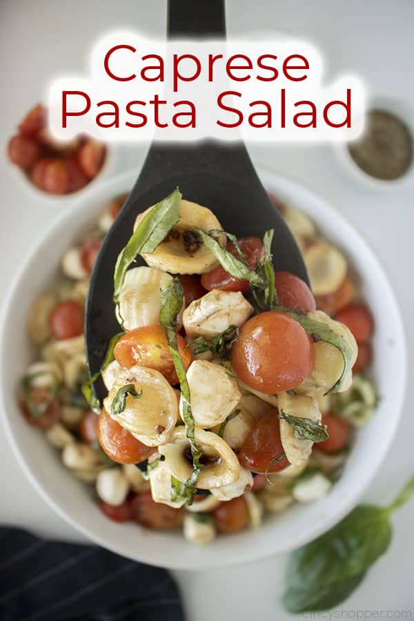 Text on image Caprese Pasta Salad