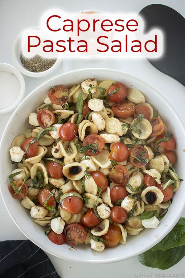 Text on image Caprese Pasta Salad