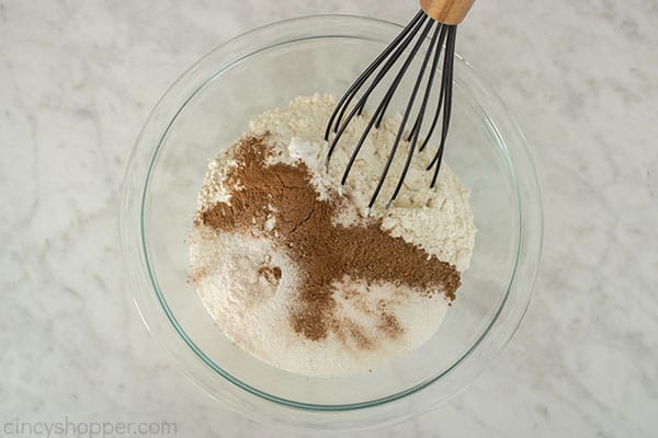 Carrot Bread dry ingredients in a bowl with a whisk