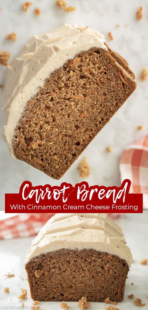 Long Pin Carrot Bread with Cinnamon Cream Cheese Frosting