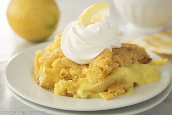 Lemon pudding cake on a plate