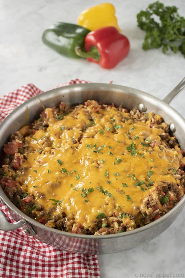 Unstuffed Peppers in a skillet