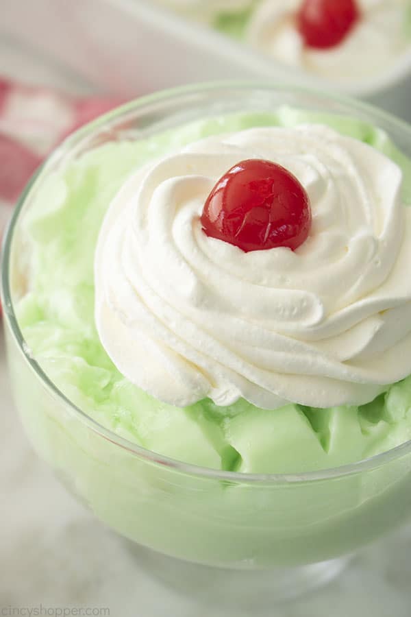 Lime Jello dessert salad in a bowl