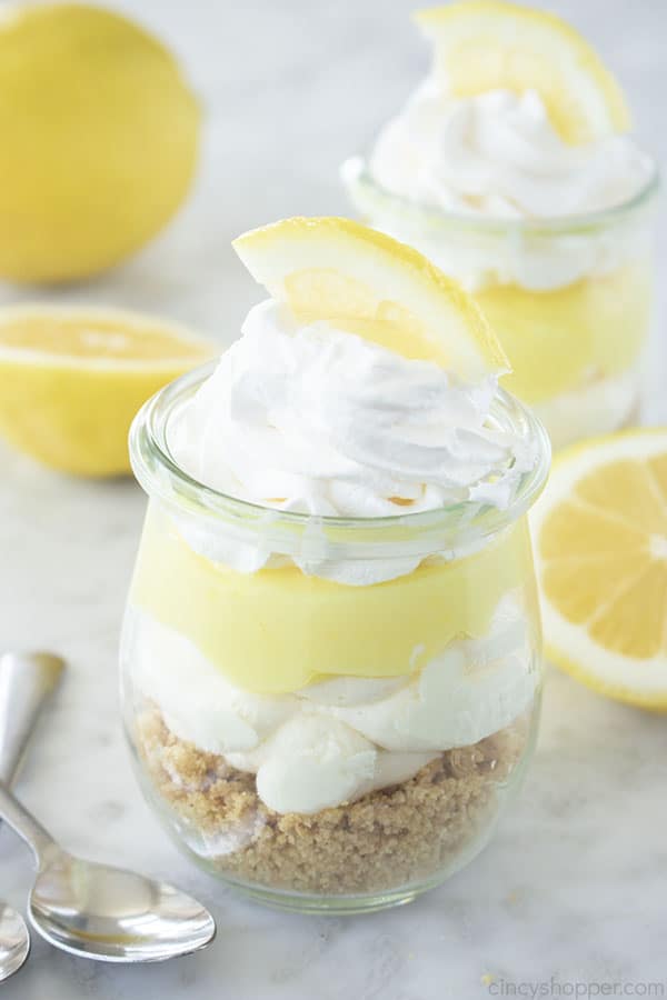 No Bake Lemon Cheesecake Parfait in a jar.