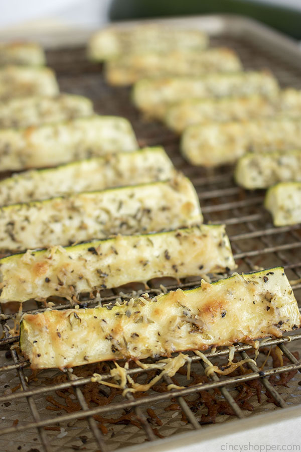 Oven cooked zucchini on pan