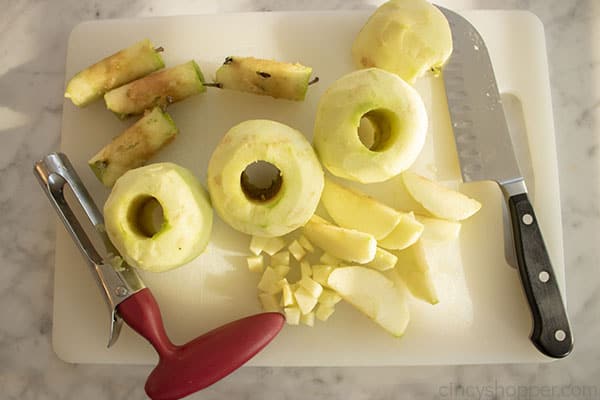 Peeled, cored and diced apples
