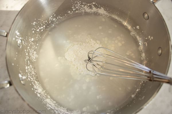 Cornstarch and water in pan