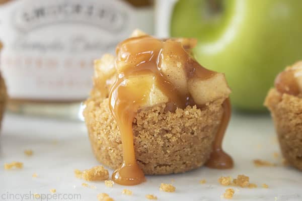 Caramel drizzled on Apple Crisp Bites