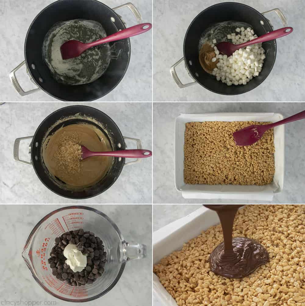 Showing how to make Chocolate Peanut Butter Rice Krispies