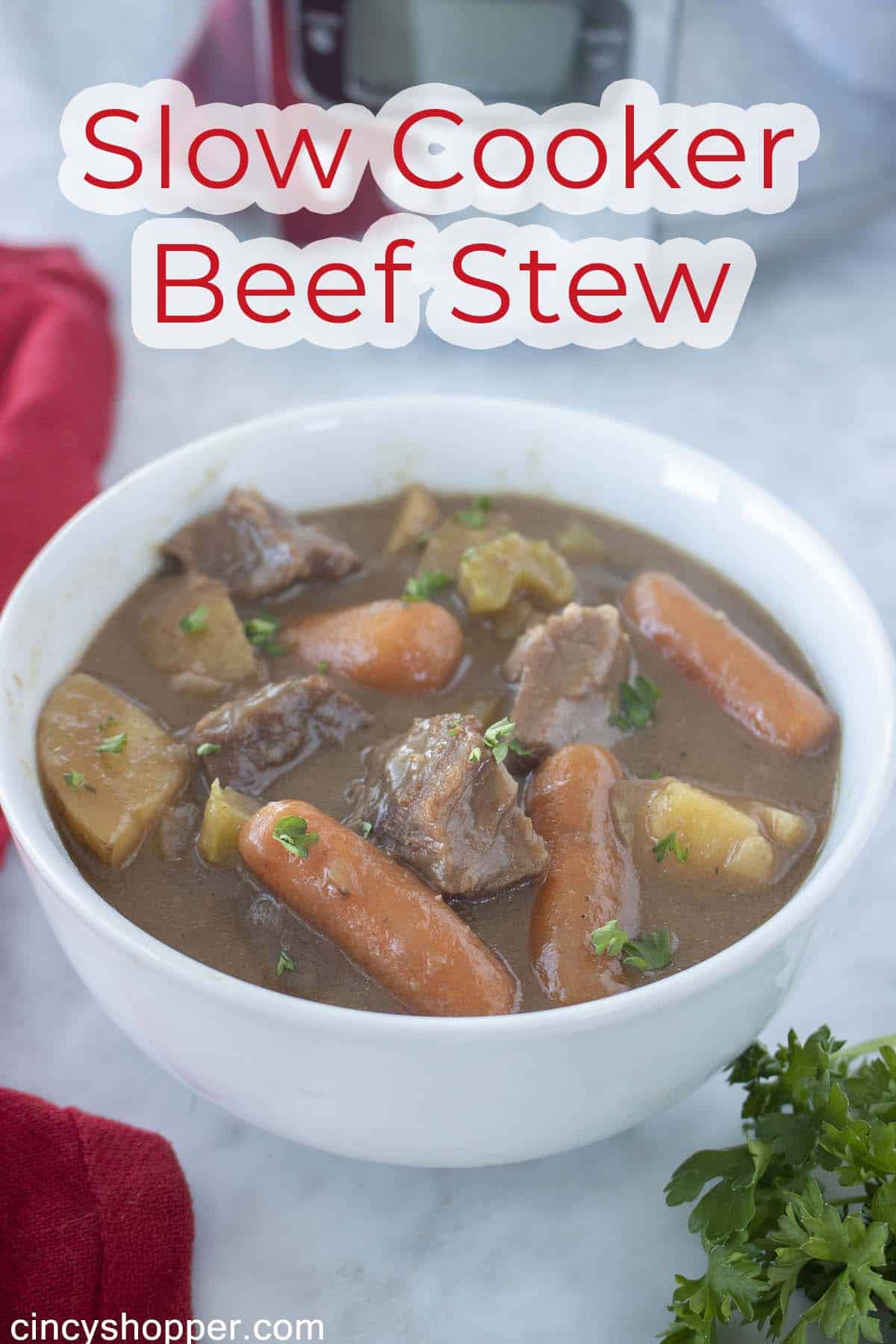 Text on image Slow Cooker Beef Stew.