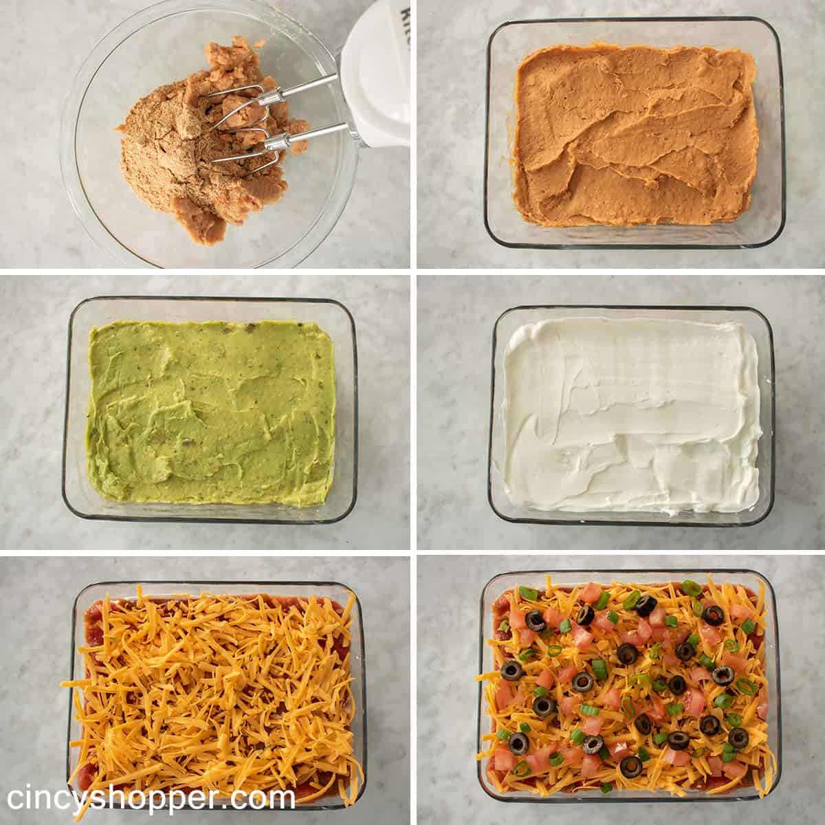 Showing how to make 7 layer bean dip.