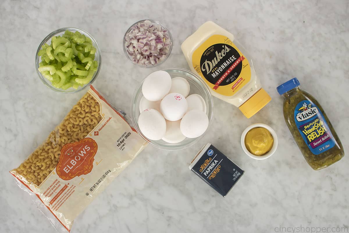 Ingredients for Deviled Egg Macaroni Salad