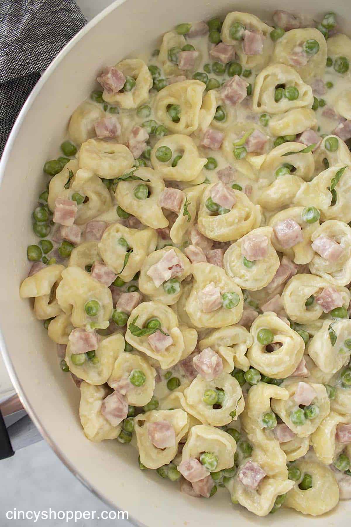 Tortellini Alla Panna with sauce in a pan