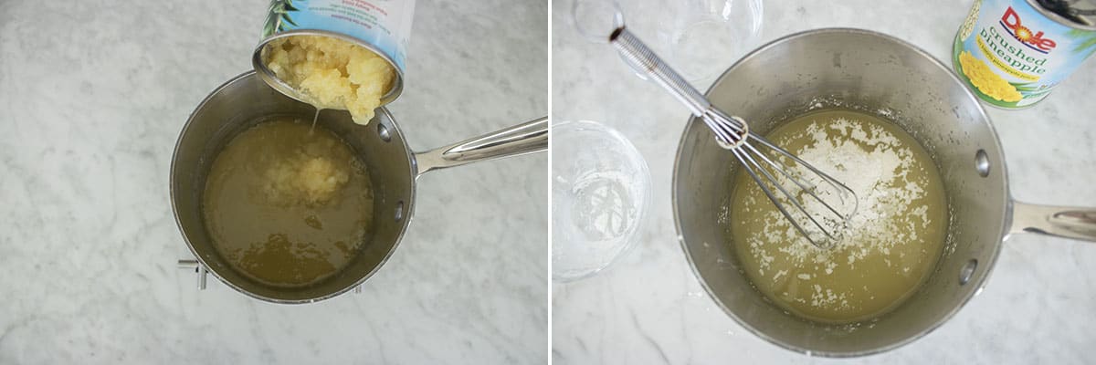 Making pineapple sauce in a pan.