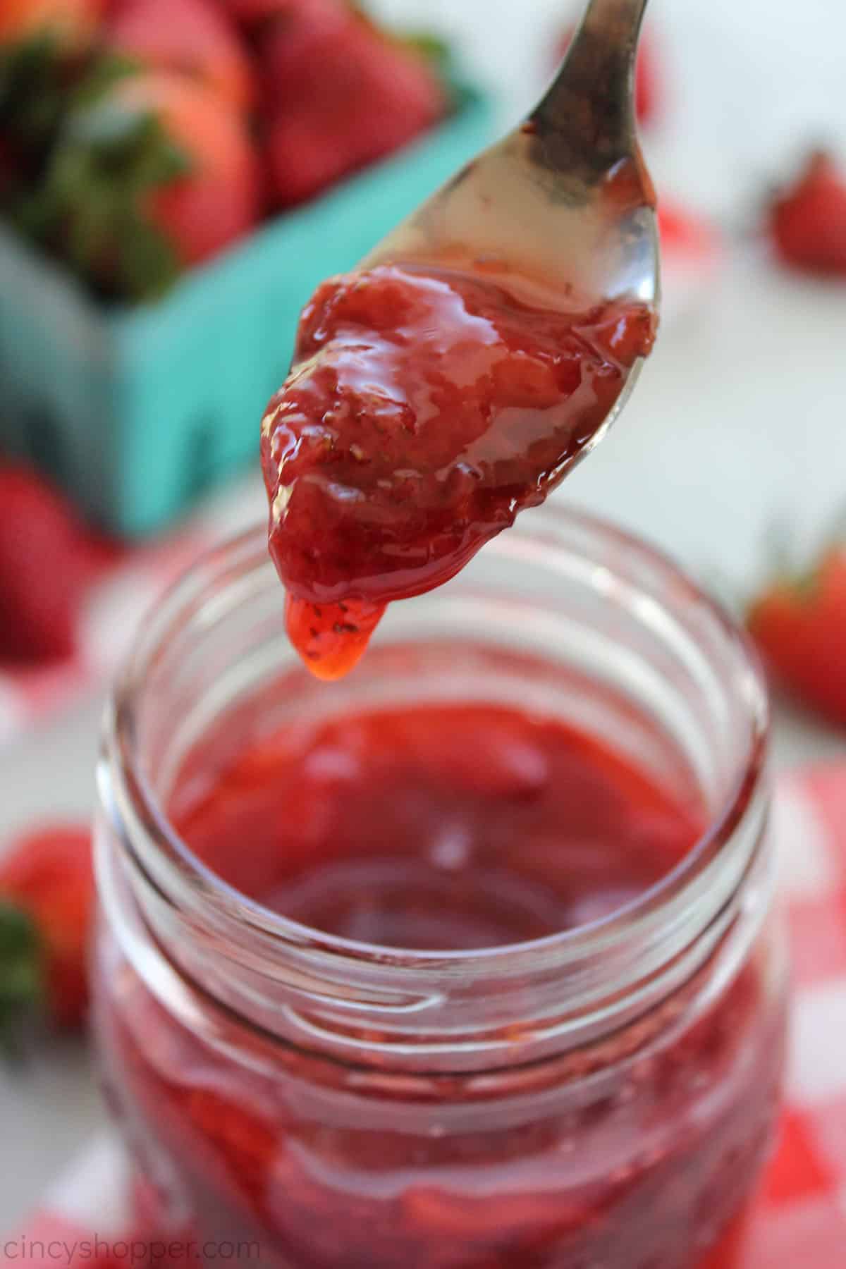 Strawberry cheesecake topping in a jar