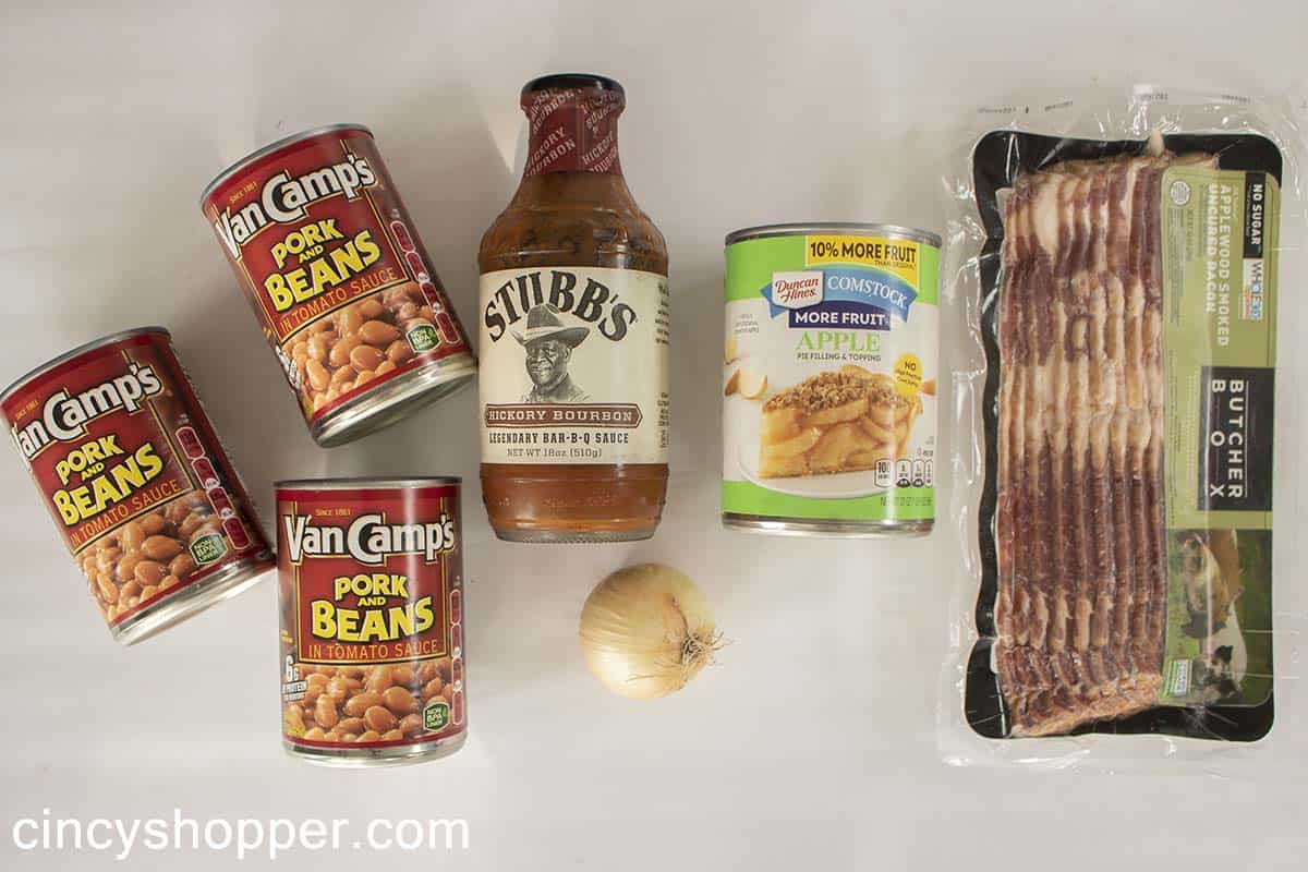 Ingredients to make apple pie baked beans