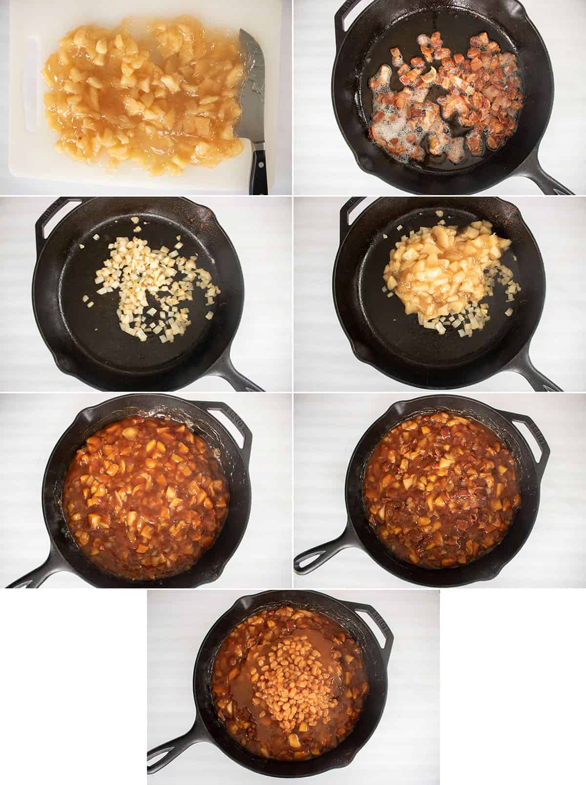 Showing a collage of How to make Apple Pie Baked Beans.