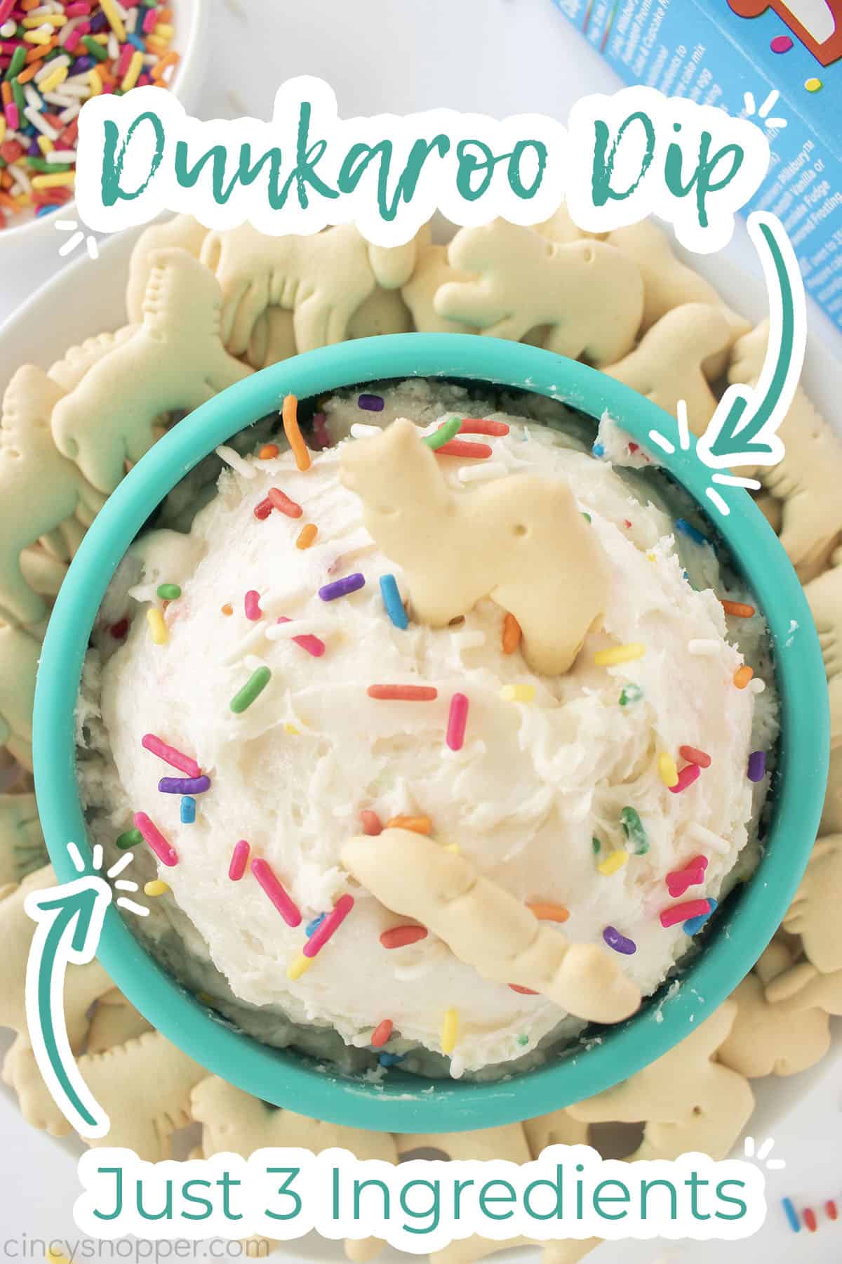 Text on image Dunkaroo Dip Made with just 3 ingredients.