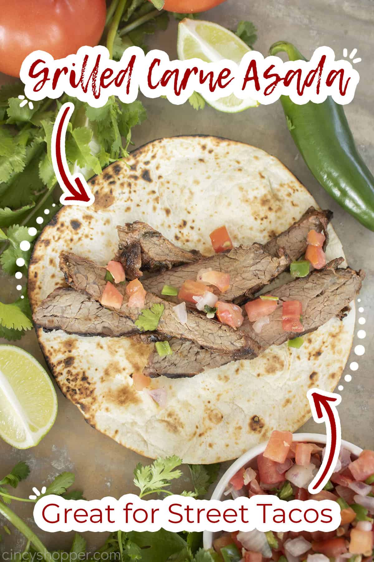 Text on image Grilled Carne Asada