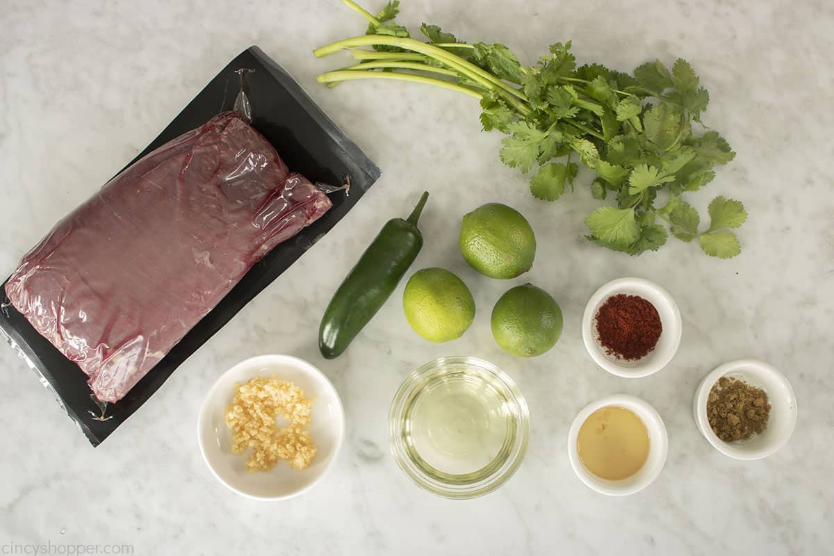 Ingredients to make Mexican Carne Asada on the grill.