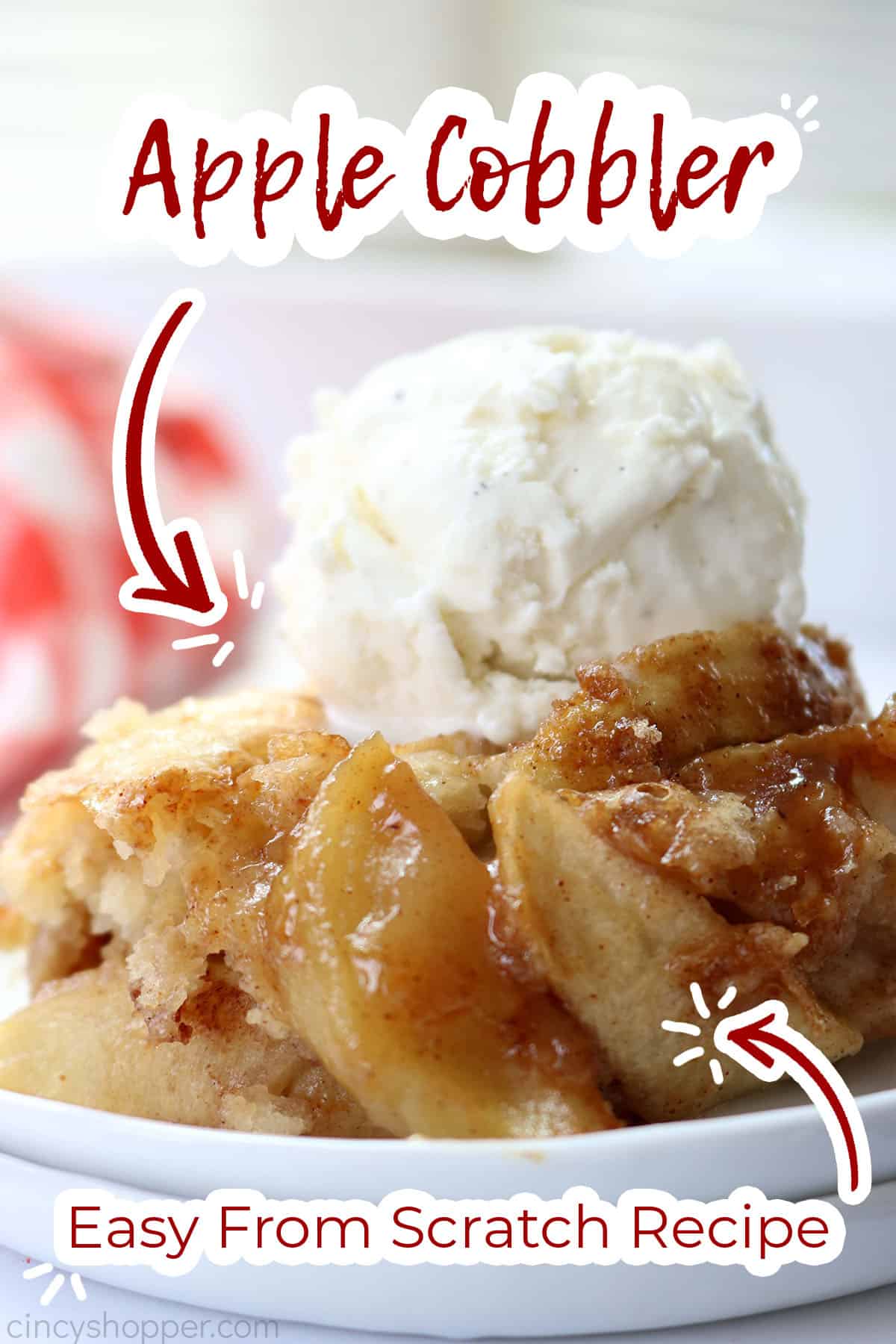 Text on image Apple Cobbler Easy from scratch recipe.