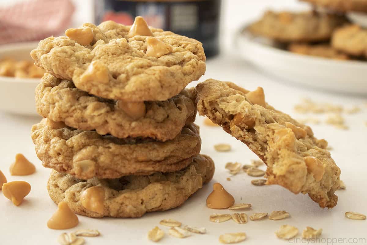 Small stack of butterscotch chip cookies