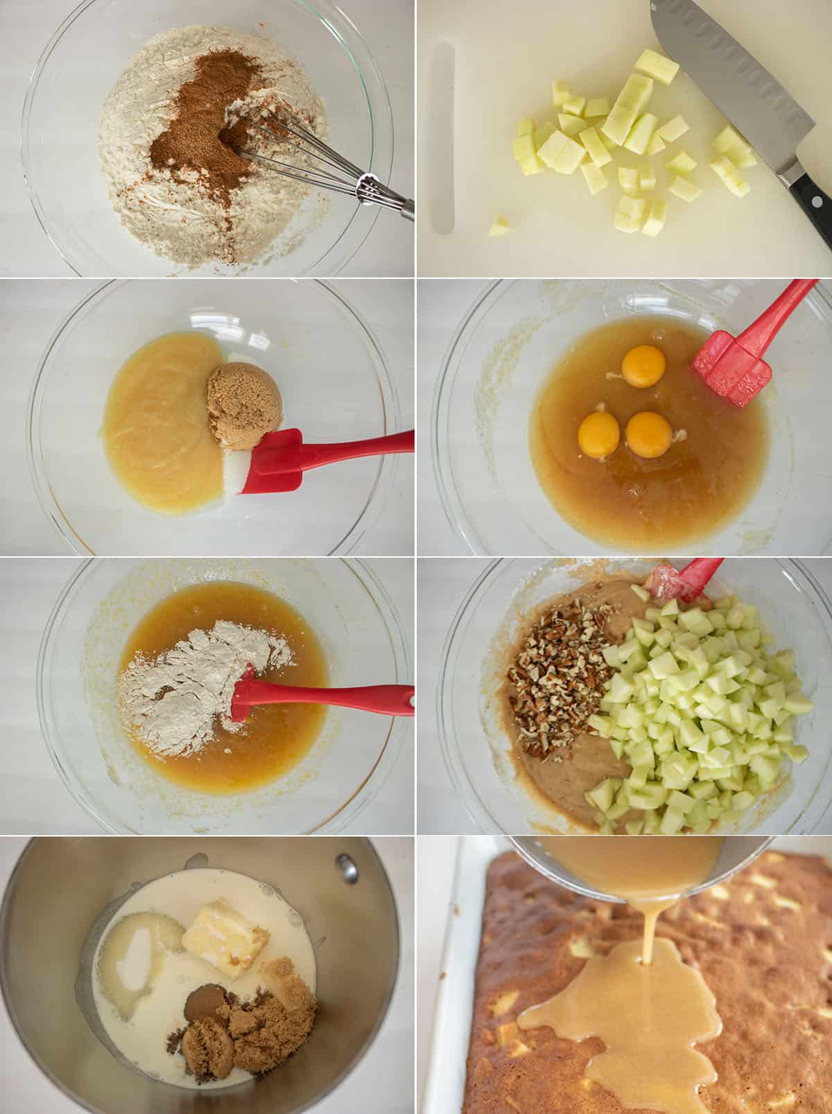 Process for making old fashioned apple cake.