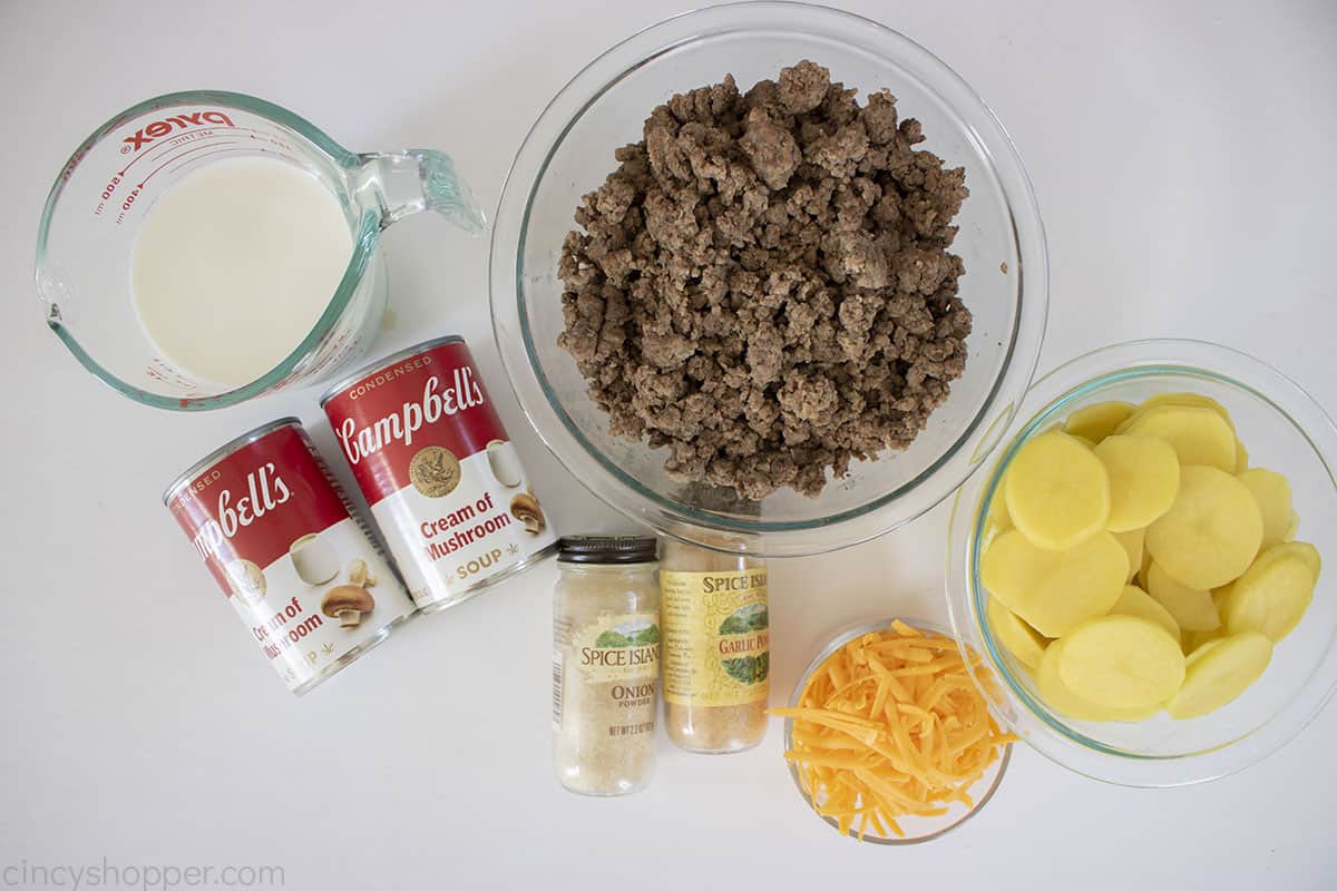 Ingredients to make Hamburger Potato Casserole.