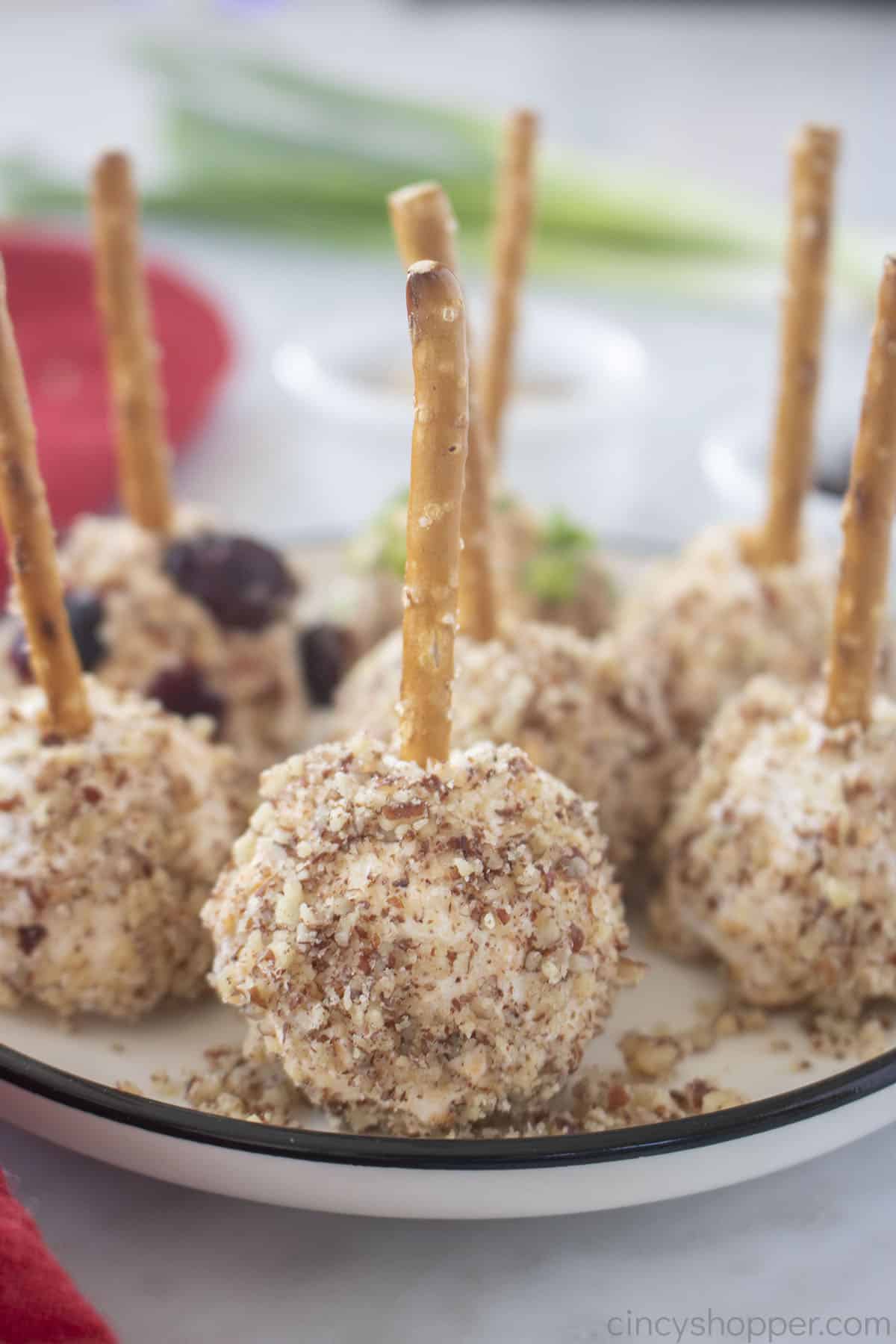 Mini cheese balls on a plate.