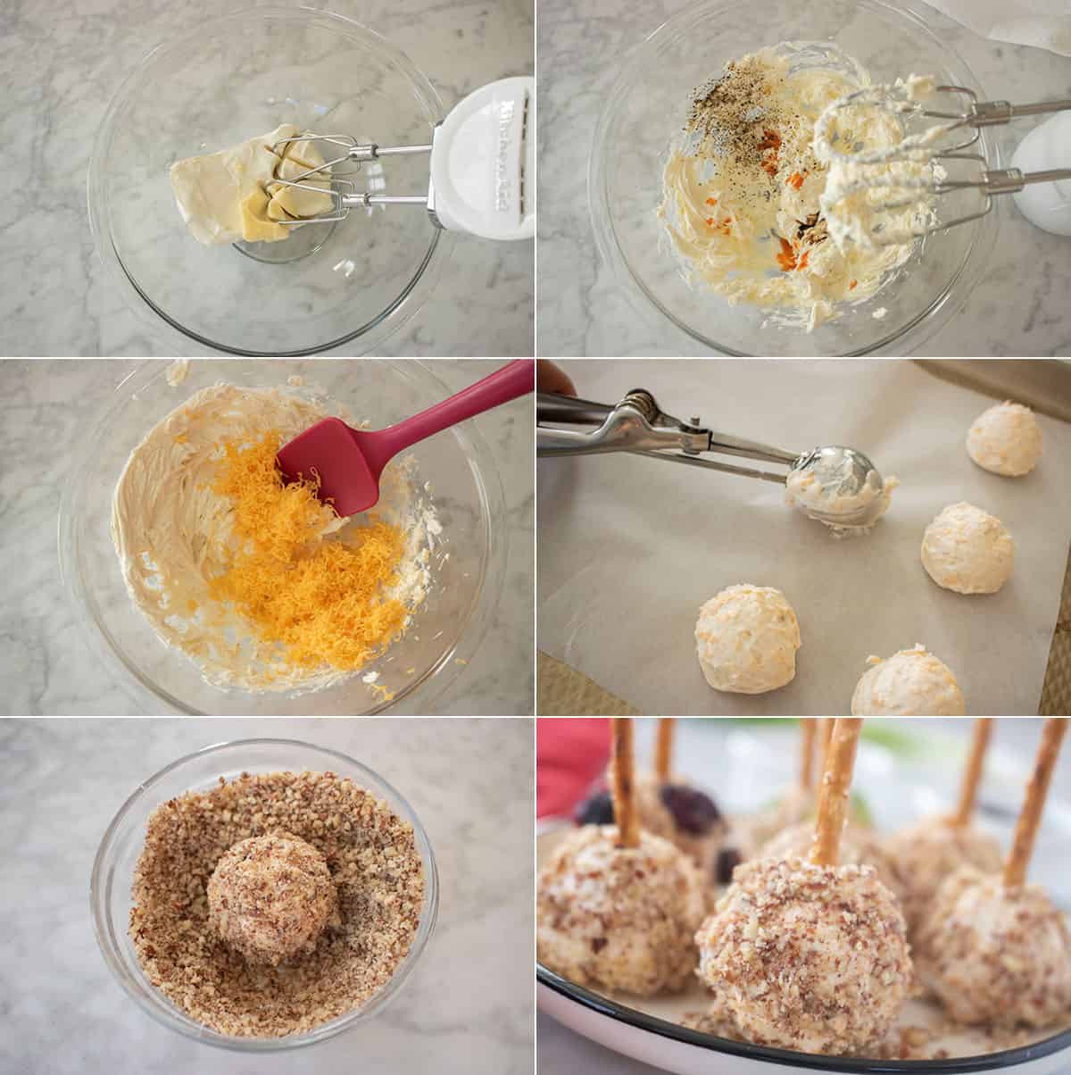 Process of making mini cheese balls.