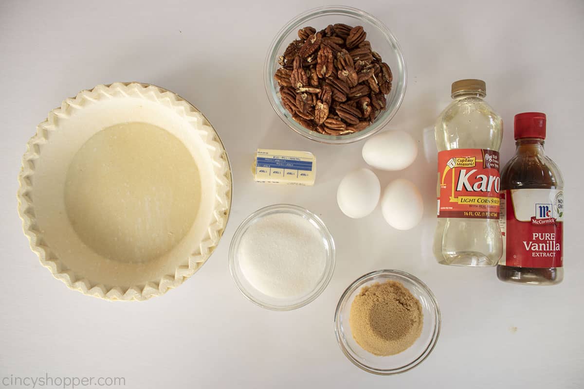 Ingredients for Old Fashioned Pecan Pie.
