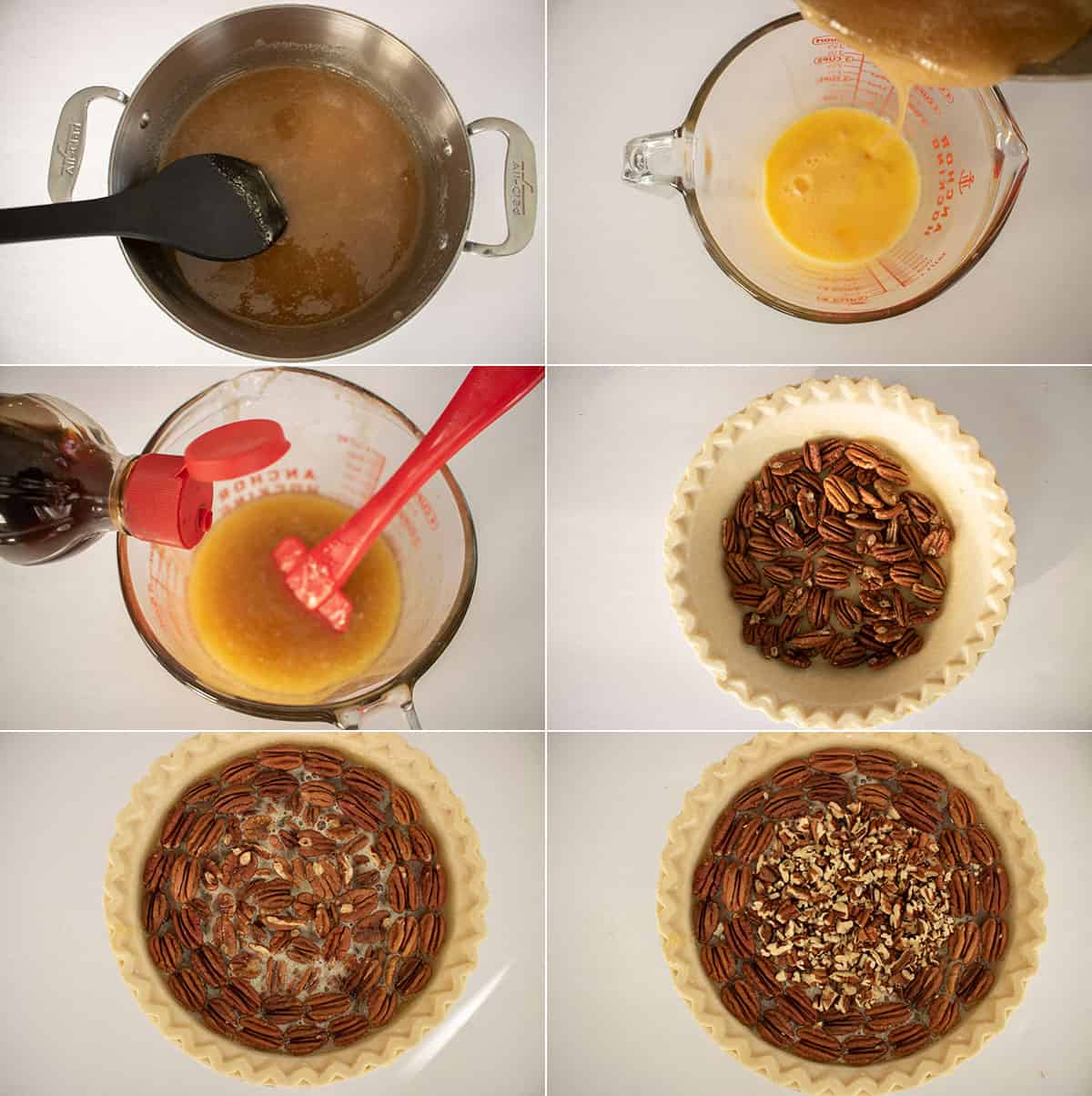 Process of how to make pecan pie.