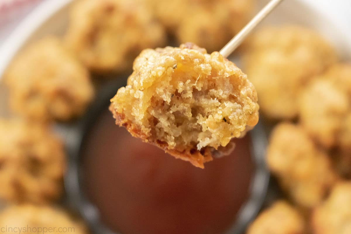 Bite out of a sausage ball.