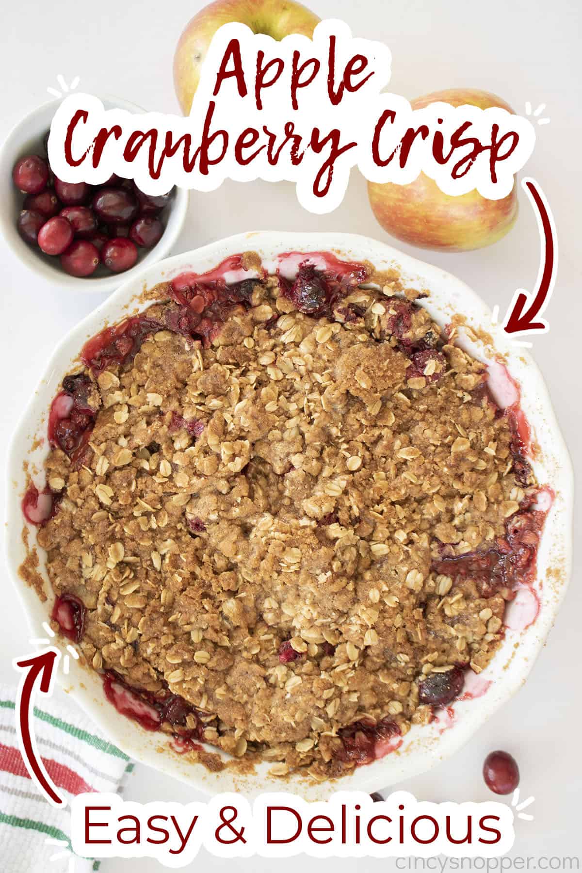 Text on image Apple Cranberry Crisp Easy & Delicious.