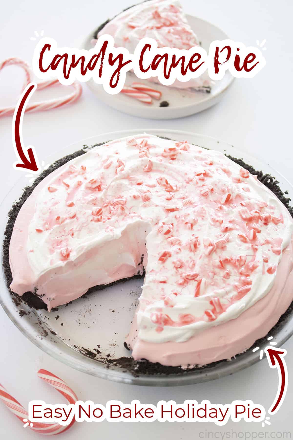 Text on image Candy Cane Pie Easy No Bake Holiday Pie