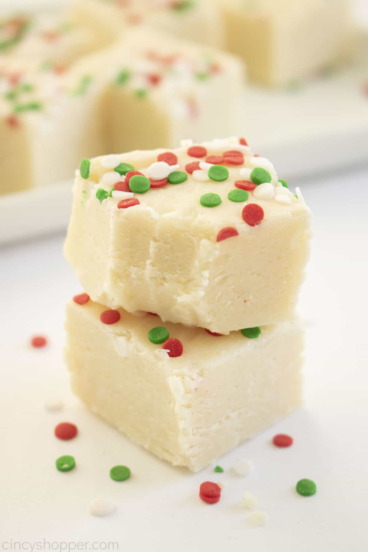 Stack of sugar cookie dough fudge.