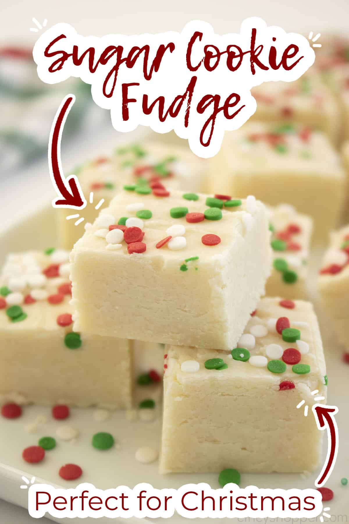 Text on image Sugar Cookie Fudge Perfect for Christmas.