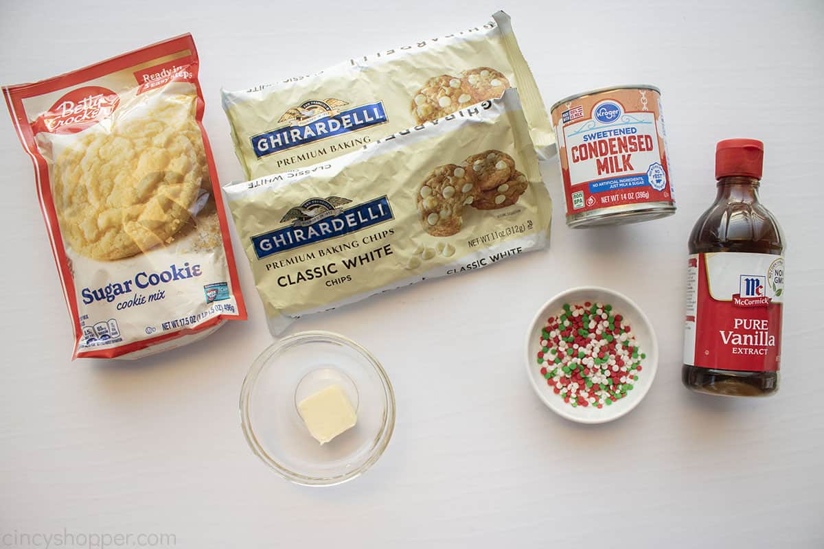 Christmas Sugar Cookie Fudge Ingredients.