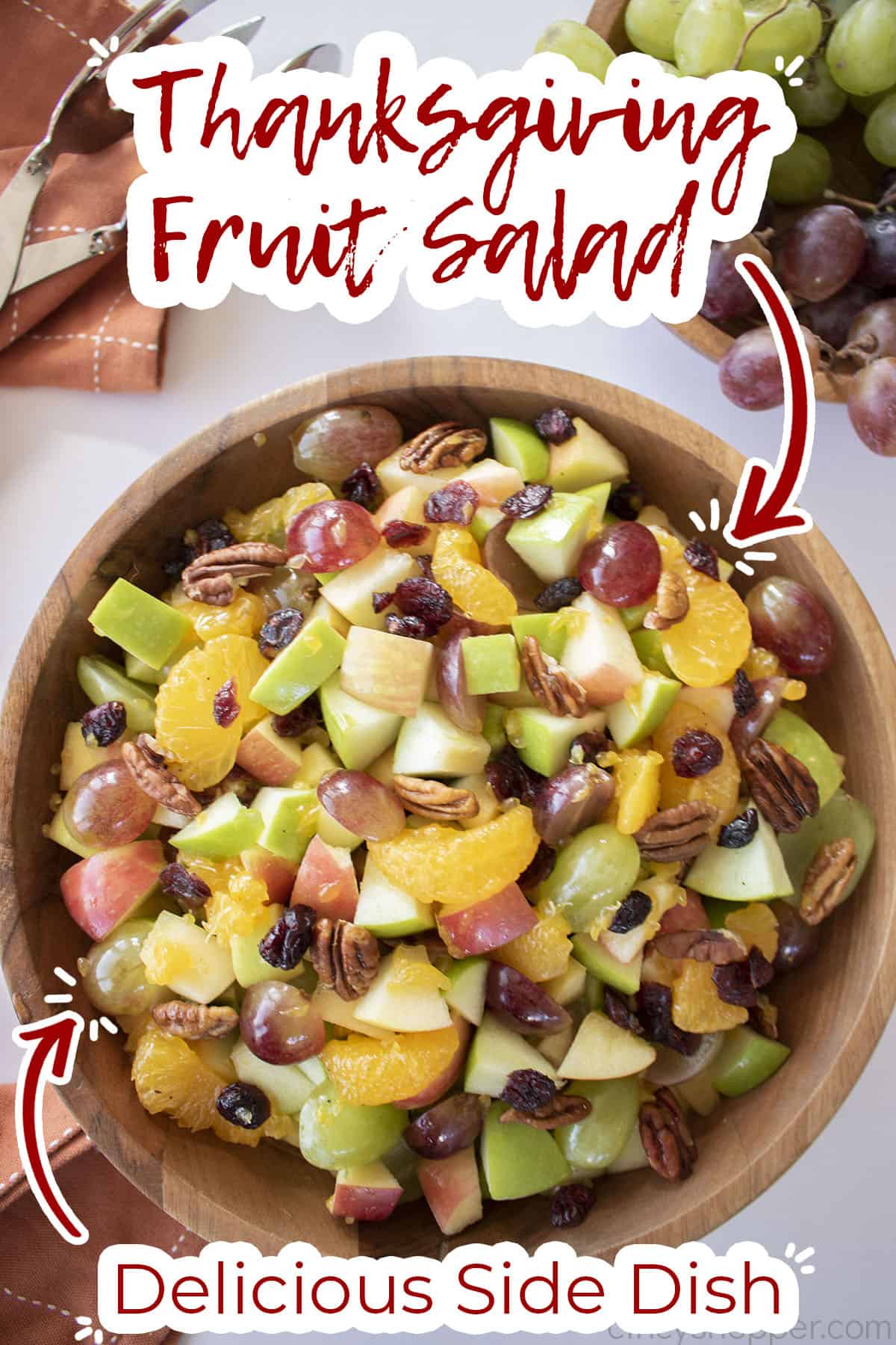 Text on image Thanksgiving Fruit Salad Delicious Side Dish.
