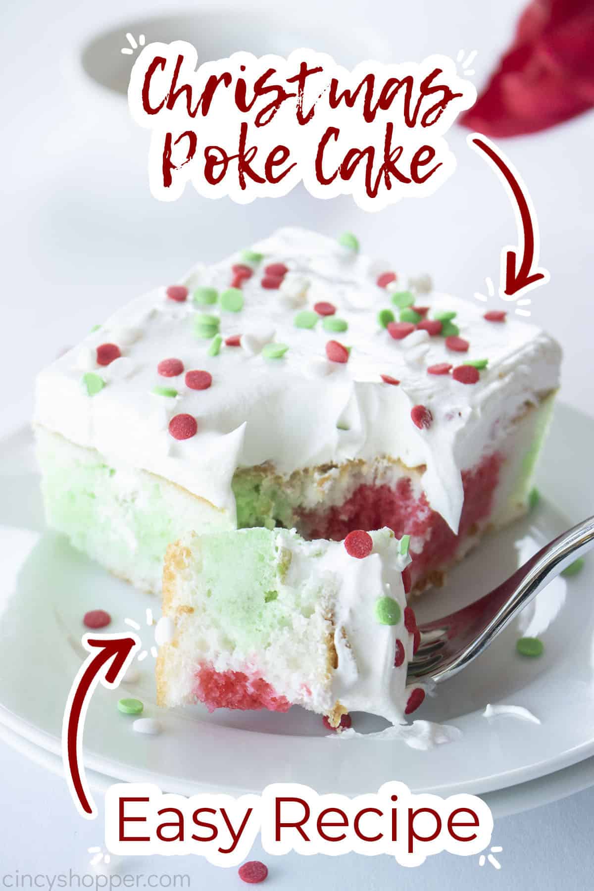Text on image Christmas Poke Cake Easy Recipe.