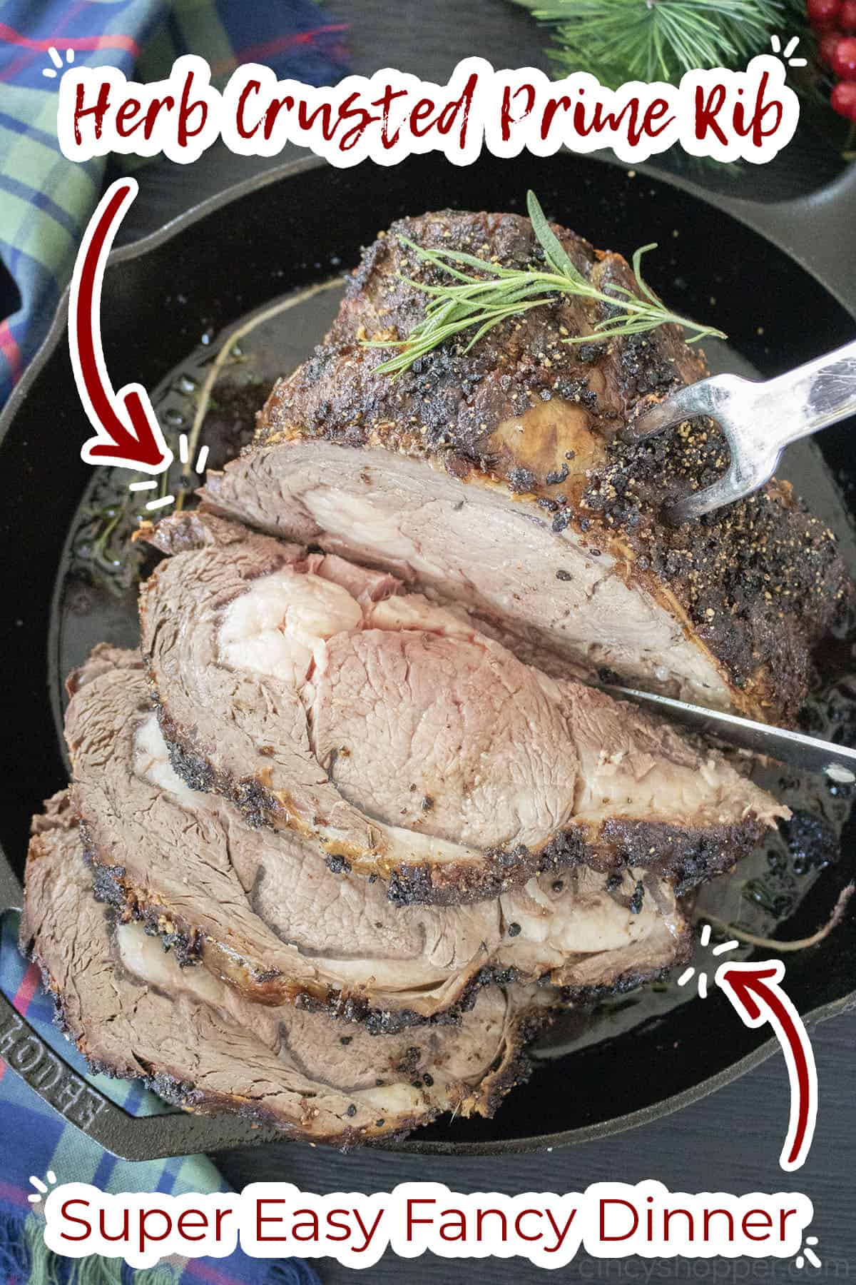 Text on image Herb Crusted Prime Rib Super Easy Fancy Dinner