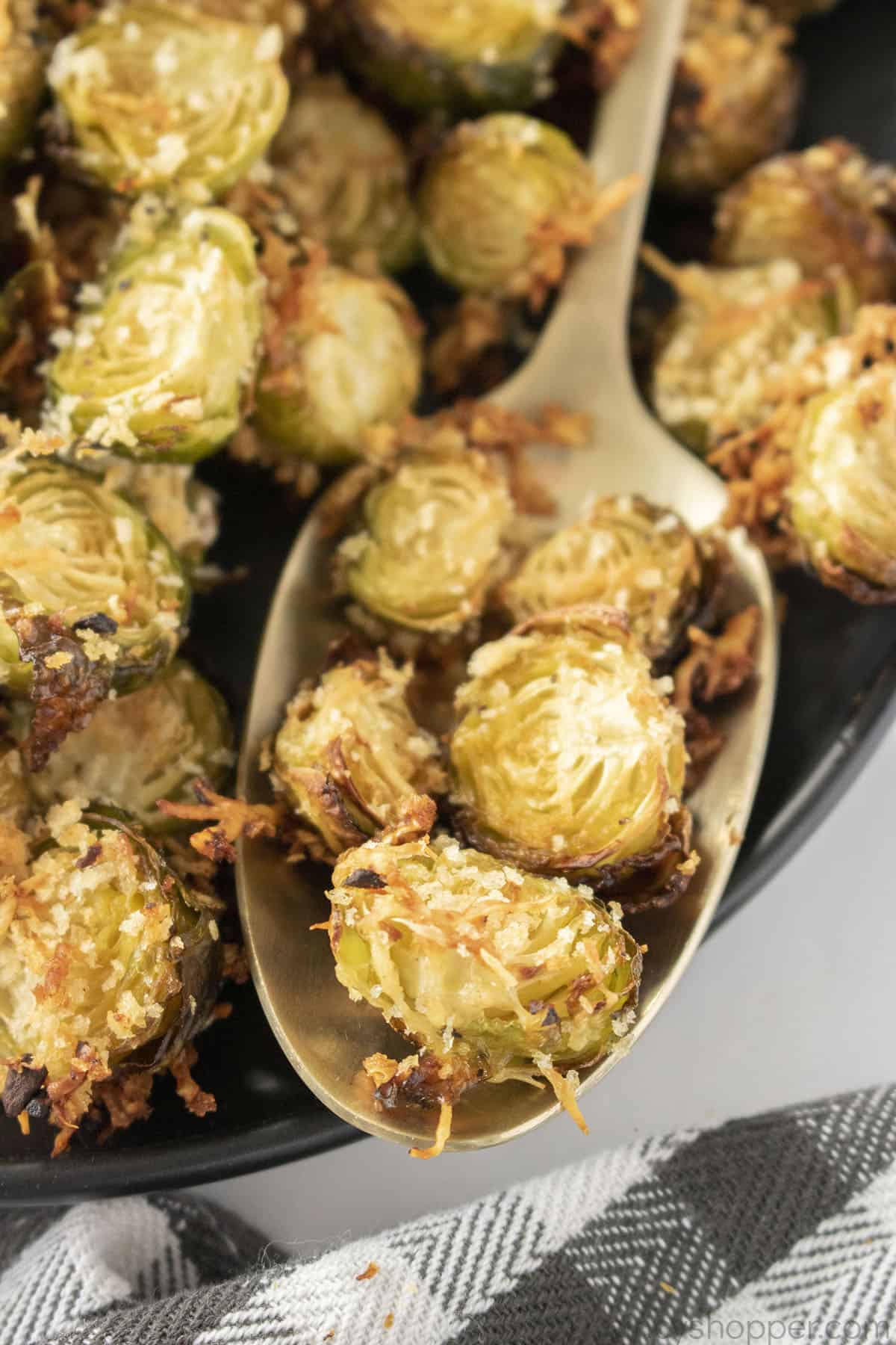 Parmesan Brussel Sprouts on a spoon