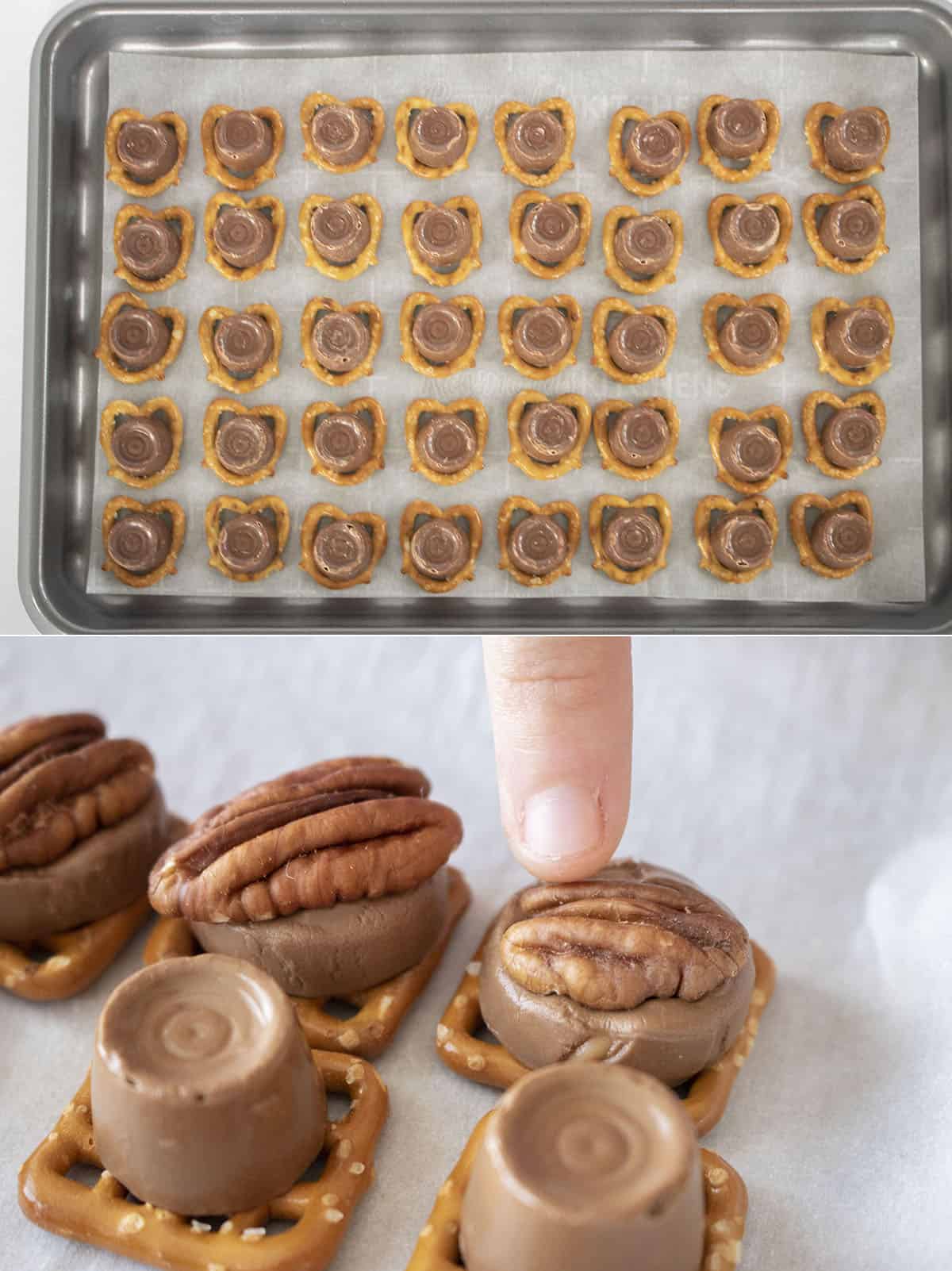 Process of how to make Rolo pretzels.