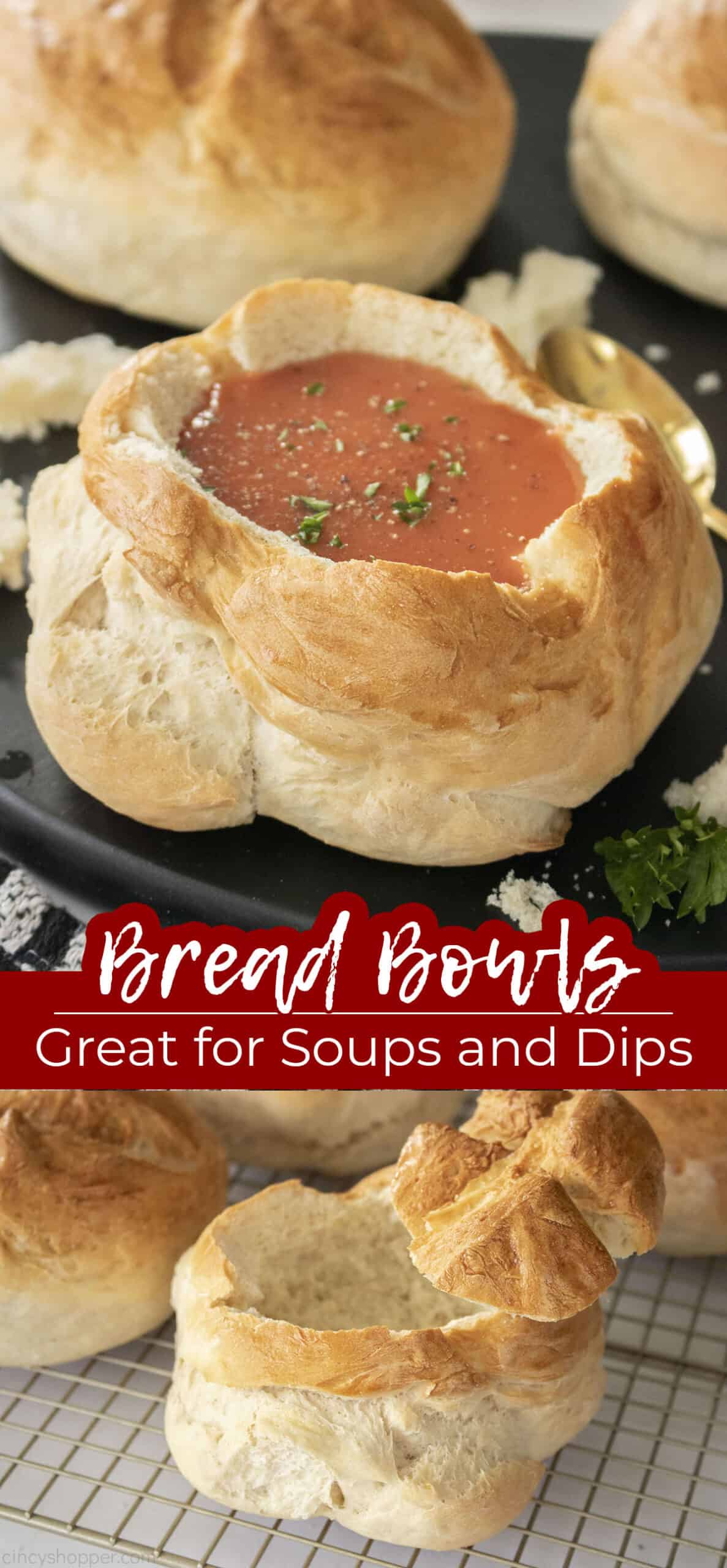 Long pin Text on image Bread Bowls Great for Soups and Dips