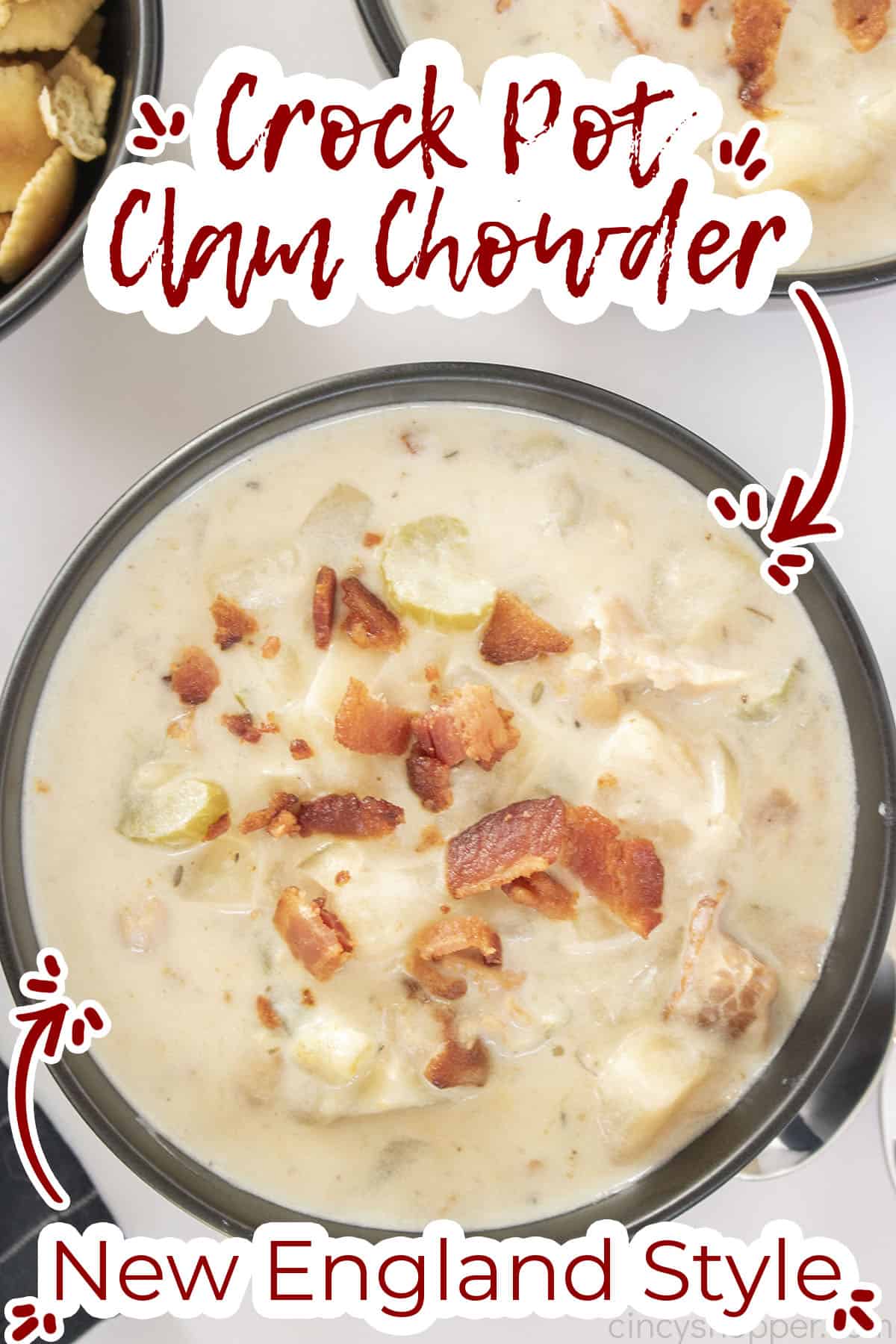 Text on image CrockPot Clam Chowder New England Style.